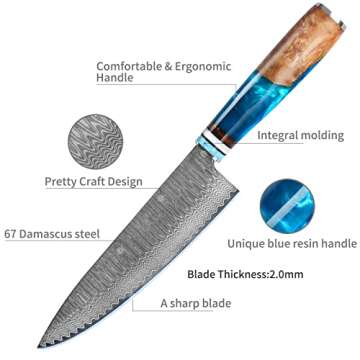 Chef Knife, Professional Japanese VG10 Damascus Steel Kitchen Chefs Knife 8 Inch, Razor Sharp Professional Meat Cutting Knife with Gift Box for Family, Restaurant