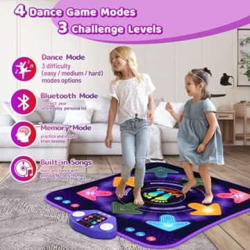 Dance Mat Toys for 3-12 Year Old Kids, Light Up 8 Buttons Dance Mats with Bluetooth, Music Dance Game Toy with 7 Game Modes, Christmas Birthday Gifts for 3 4 5 6 7 8 9 10+ Year Old Girls Boys