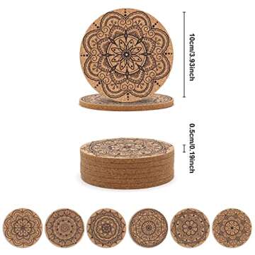 STARUBY Coasters for Drinks 6 pcs Absorbent Cork Coasters with Flower Pattern Housewarming Gifts for New Home Present for Friends, Living Room Decor, Apartment Decor