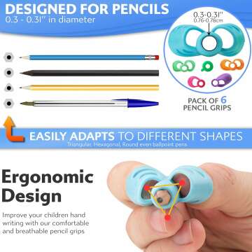 6-Pack Pencil Grips for Kids, Handwriting Helpers, Perfect for Home Schooling