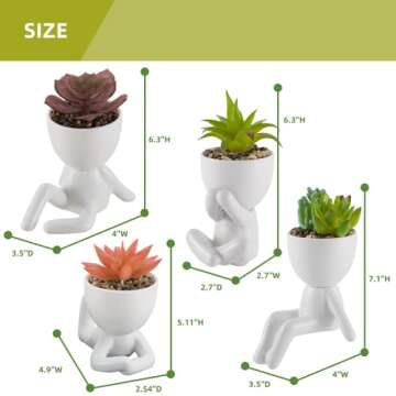 JIALITFUN Fake Succulents Plants Decor, 4 Pcs Cute Artificial Succulent in Pot Assorted Life-Like Fake Greenery Plants for Desk, Office, Living Room, Bathroom, Bedroom, Home Decor (White-4 Pots)