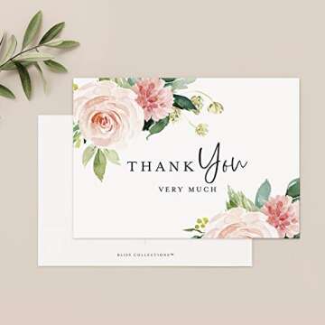 Bliss Collections Thank You Post Cards, Pack of 50 Boho Floral 4.25 x 6 All Occasion Cards for Weddings, Receptions, Bridal Showers, Baby Showers, Birthdays, Graduations, Parties and Special Events