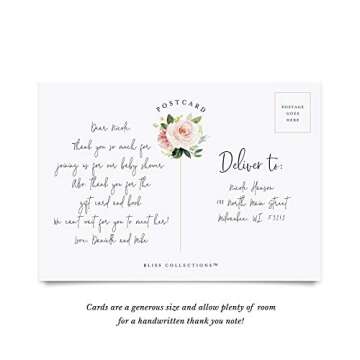 Bliss Collections Thank You Post Cards, Pack of 50 Boho Floral 4.25 x 6 All Occasion Cards for Weddings, Receptions, Bridal Showers, Baby Showers, Birthdays, Graduations, Parties and Special Events