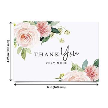 Bliss Collections Thank You Post Cards, Pack of 50 Boho Floral 4.25 x 6 All Occasion Cards for Weddings, Receptions, Bridal Showers, Baby Showers, Birthdays, Graduations, Parties and Special Events