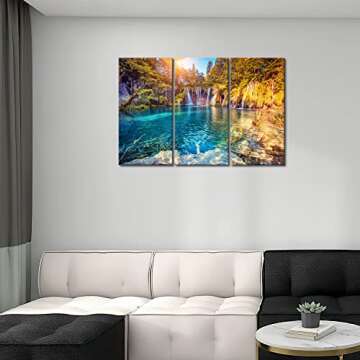 Waterfall Wall Art Plitvice Lakes National Park, Croatia Wall Art Paintings Prints On Canvas Nature Lanscape for Living Room Office Home Decor Modern Artwork