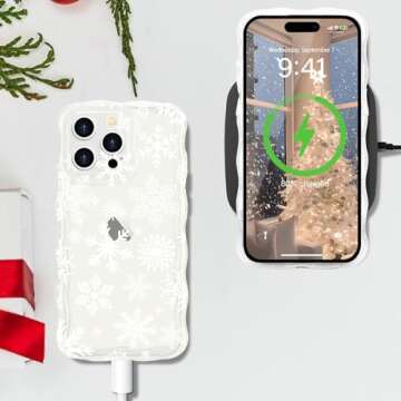 L-FADNUT Christmas Phone Case For iPhone 15 Pro Max Cute Curly Wavy Merry Christmas Pattern Case Clear Santa Snowman Elk Cover For Girls Kids Women Slim Protective Case For iPhone 15 Pro Max,Snowflake