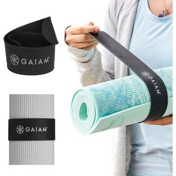 Gaiam Yoga Mat Strap Slap Band - Keeps Your Mat Tightly Rolled and Secure with One Snap - Strong Clasp for Yoga Mat Storage and Travel - Fits Most Size Mats (20"L x 1.5"W), Black