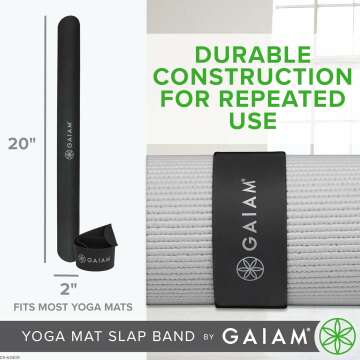 Gaiam Yoga Mat Strap Slap Band - Keeps Your Mat Tightly Rolled and Secure with One Snap - Strong Clasp for Yoga Mat Storage and Travel - Fits Most Size Mats (20"L x 1.5"W), Black