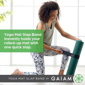 Gaiam Yoga Mat Strap Slap Band - Keeps Your Mat Tightly Rolled and Secure with One Snap - Strong Clasp for Yoga Mat Storage and Travel - Fits Most Size Mats (20"L x 1.5"W), Black