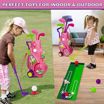 Golf Club Set for Kids, Indoor Outdoor Sports Toys for Girls Boys Ages 2 3 4 5 Year Old, Christmas Birthday Gift Kids 2-5, Toddler Golf Set with 4 Clubs, 8 Balls, 2 Practice Holes, Shoulder Strap