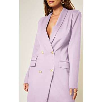 UNIQUE 21 Women Luxe Stain Breasted Asymmetric Blazer Dress - Ladies Elegant Casual Work Office Events Blazer Dresses (2, Lilac)