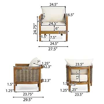 Christopher Knight Home Burchett Outdoor Acacia Wood Club Chairs with Cushions, Beige, Brown