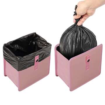 KMMOTORS Foldable Hanging Car Trash Can Jopps Pink Mediuk-m, Car waste bin, Vegan Leather and Oxford Clothes Car Organizer, Girls car accessories, car trash can for teen girls(Medium, Light Pink)