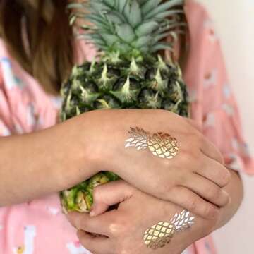 Pineapple set of 25 assorted premium waterproof metallic gold & silver tropical temporary foil Flash Tattoos, temporary tattoo, beach, party favor, party supplies, waterproof tattoo, tropical tattoo