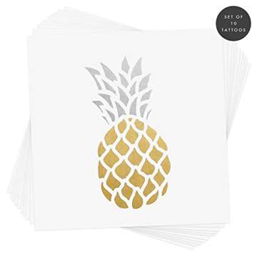 Pineapple set of 25 assorted premium waterproof metallic gold & silver tropical temporary foil Flash Tattoos, temporary tattoo, beach, party favor, party supplies, waterproof tattoo, tropical tattoo