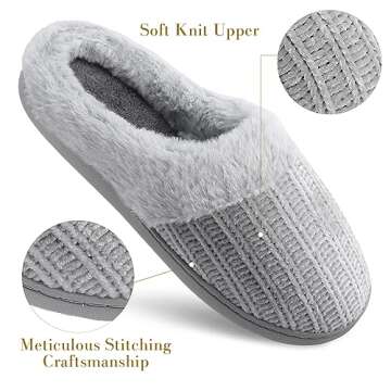 shoeslocker Slippers for Women Memory Foam Fuzzy House Slippers Bedroom Non-slip Warm Fluffy Plush Womens Slippers grey 6