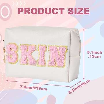 Burskit Preppy Patch Skincare Bags Travel Makeup Bag Varsity Letter Cosmetic Toiletry Cute Bag for Teen Girls