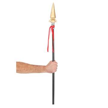 Deluxe Spartan Spear Costume Accessory Robust Foam Shaft, 40" Long, Foam Spearhead, Red Fabric Accent, Ancient Rome Warrior Theme