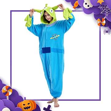 ressber Unisex Adult Onesie Pajamas Animal One Piece Halloween Costume Christmas Sleepwear Jumpsuit (Aliens, Small)