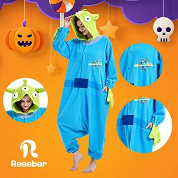 ressber Unisex Adult Onesie Pajamas Animal One Piece Halloween Costume Christmas Sleepwear Jumpsuit (Aliens, Small)