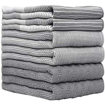 Premium Kitchen,Hand Towels (20”x 28”, 6 Pack) Large Cotton, Dish, Flat & Terry Towel Highly Absorbent Tea Towels Set with Hanging Loop Gray