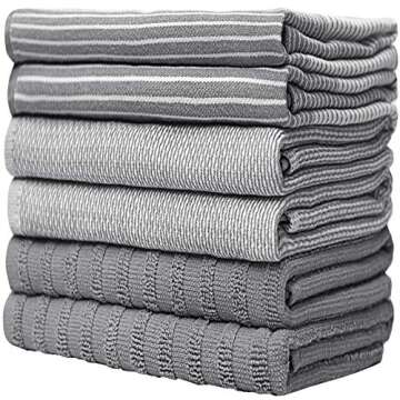 Premium Kitchen,Hand Towels (20”x 28”, 6 Pack) Large Cotton, Dish, Flat & Terry Towel Highly Absorbent Tea Towels Set with Hanging Loop Gray