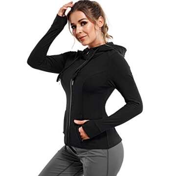 TrainingGirl Women Full Zip Workout Sports Jackets Slim Fit Long Sleeve Yoga Track Hoodie Thumb Hole Athletic Running Jackets (Black, Small)