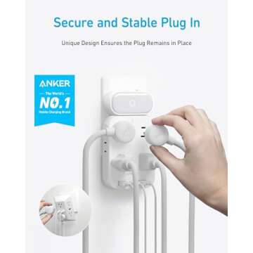 Anker USB Wall Charger,Anker 6 Outlet Extender with 2USB A, 1USB C Ports,Built-in Lamp and Overload Protector with Stable & Rotating Plug, Multi Plug Adapter Spaced for Home Travel Office,TUV Listed