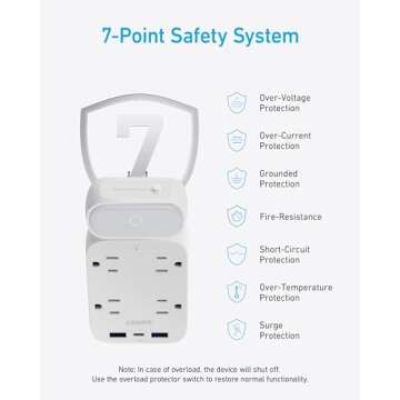 Anker USB Wall Charger,Anker 6 Outlet Extender with 2USB A, 1USB C Ports,Built-in Lamp and Overload Protector with Stable & Rotating Plug, Multi Plug Adapter Spaced for Home Travel Office,TUV Listed