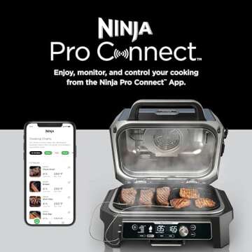 Ninja OG951 Woodfire Pro Connect Premium XL Outdoor Grill & Smoker, Bluetooth, App Enabled, Air Fryer, Woodfire Technology, 2 Built-In Thermometers, Black (Renewed)