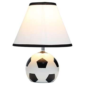 Simple Designs LT1079-SCR SportsLite 11.5" Tall Athletic Sports Soccer Ball Ceramic Bedside Table Desk Lamp w White Empire Fabric Shade w Black Trim for Kids' Room, Nursery, Bedroom,Gameroom, Mancave