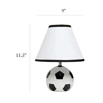 Simple Designs LT1079-SCR SportsLite 11.5" Tall Athletic Sports Soccer Ball Ceramic Bedside Table Desk Lamp w White Empire Fabric Shade w Black Trim for Kids' Room, Nursery, Bedroom,Gameroom, Mancave