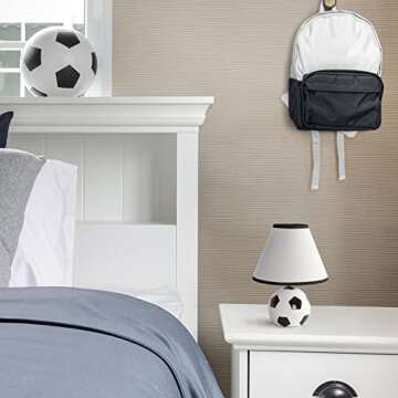 Simple Designs LT1079-SCR SportsLite 11.5" Tall Athletic Sports Soccer Ball Ceramic Bedside Table Desk Lamp w White Empire Fabric Shade w Black Trim for Kids' Room, Nursery, Bedroom,Gameroom, Mancave