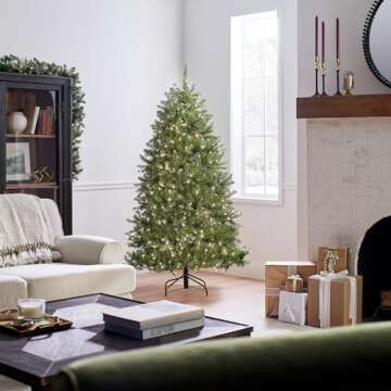 National Tree Company Pre-Lit Artificial Full Christmas Tree, Green, Dunhill Fir, White Lights, Includes Stand, 6 Feet