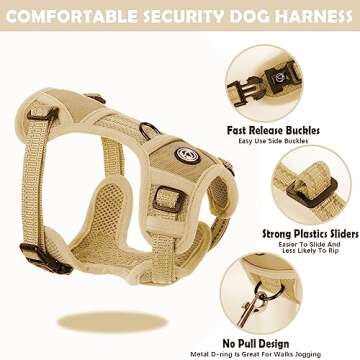 Puppy Harness No Pull Dog Vest Harness Breathable Padded Dog Chest Harness Adjustable for Small Medium Large Dog (Khaki, Small)