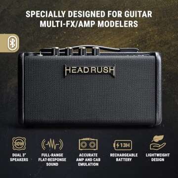 HeadRush FRFR-GO - 30W Electric and Bass Guitar Amplifier with Dual 3" Speakers, Bluetooth and Rechargeable Battery, for Multi-FX/Amp Modeling Pedals