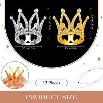 12 Pcs Crown Cake Topper Mini Baby Crown Tiny Queen Crown Small Princess Headpiece Cake Decoration for Women Lady Girl Bridal Wedding Royal Themed Baby Shower Decorations Birthday Party (Gold, Silver)