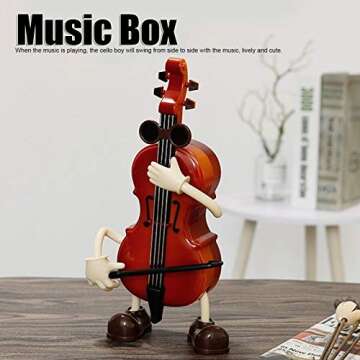 MOUMOUTEN Cello Music Box, Vintage Manual Clockwork Music Box Cello, Swing Musical Toy, Cello Instrument Model Gifts, DIY Crafts Table Desk Decoration for Home Party Office