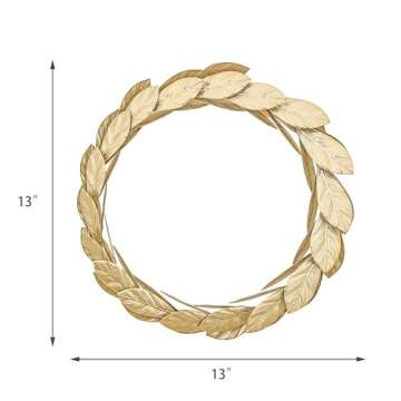 Gold Leaves Metal Wreath Wall Decor for Front Door,13 inch Door Wreath for Christmas,Window,Wedding,Party Decoration