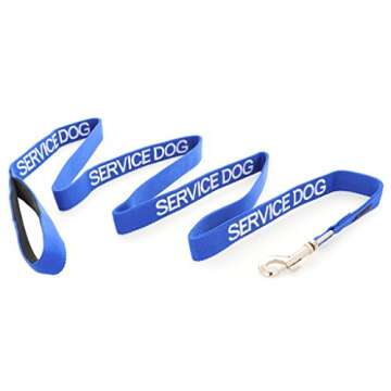 Service Dog Blue 2ft 4ft 6ft Padded Dog Leash Prevents Accidents by Warning Others of Your Dog in Advance (6ft)