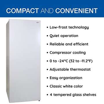 Koolatron Garage-Ready Upright Freezer 7.0 cu ft Low-Frost Small Upright Freezer Stand Up Freezer Mini Freezer Deep Freezer Space-Saving Small Freezer Upright Perfect for Garage Shed Basement Cottage