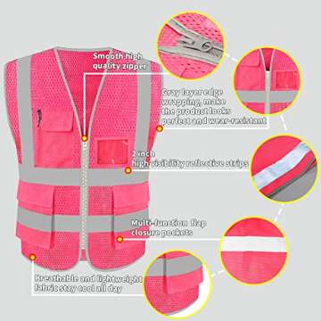 HYCOPROT High Visibility Mesh Safety Reflective Vest with Pockets and Zipper, Meets ANSI/ISEA Standards