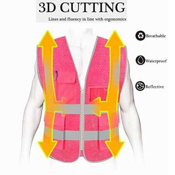 HYCOPROT High Visibility Mesh Safety Reflective Vest with Pockets and Zipper, Meets ANSI/ISEA Standards