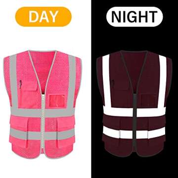 HYCOPROT High Visibility Mesh Safety Reflective Vest with Pockets and Zipper, Meets ANSI/ISEA Standards