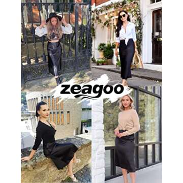 Zeagoo Women’s High Waist Black Midi Skirt - Elegant Party Silk Style