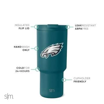 Simple Modern Officially Licensed NFL Philadelphia Eagles 30 oz Tumbler with Flip Lid and Straws | Insulated Cup Stainless Steel | Gifts for Men Women | Trek Collection | Philadelphia Eagles