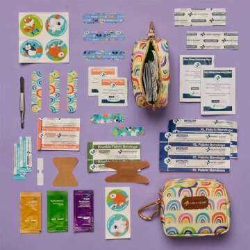 KeepGoing Small Travel First Aid Kit Kids – 60 Pc. Mini First Aid Kit for Purse, Diaper Bag, & Backpack with Latex-Free Bandages – 4 Oz., & 4.5 x 3.5 x 2 in, TSA-Approved