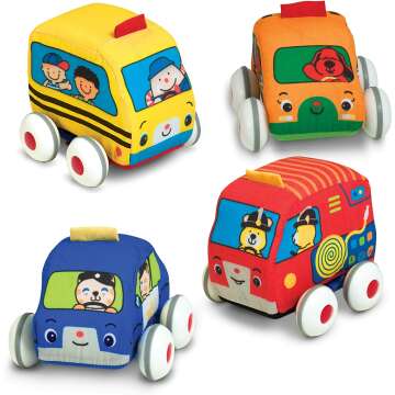 Melissa & Doug K's Kids Pull-Back Vehicle Set - Soft Toy Cars & Trucks for Toddlers