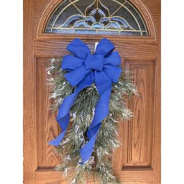 Royal Blue Burlap Wreath Bow - 10" Wide, 18" Long Tails, Door Decor, 4th of July, Farmhouse, Easter, Summer, Memorial Day