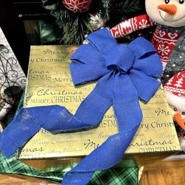 Royal Blue Burlap Wreath Bow - 10" Wide, 18" Long Tails, Door Decor, 4th of July, Farmhouse, Easter, Summer, Memorial Day